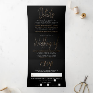 Modern Gold Foil Script Wedding Suite Tri-Fold Invitation