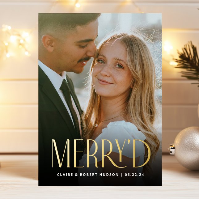 Modern Gold Foil Wedding Announcement Holiday Card (Creator Uploaded)