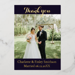 Modern gold foil wedding thank you card