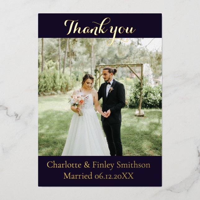 Modern gold foil wedding thank you card (Front)