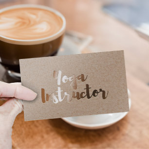 Modern Gold Foil Yoga Instructor Typography Kraft Business Card