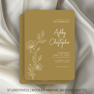 Modern Gold Foliage Outline All-in-One Wedding Invitation