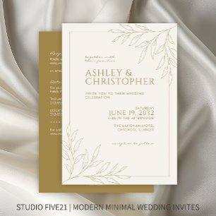 Modern Gold Foliage Outline All-in-One Wedding Invitation