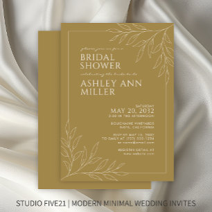 Modern Gold Foliage Outline Wedding Bridal Shower Invitation