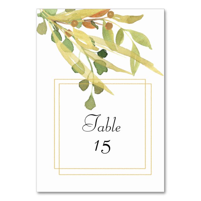 Modern Gold Foliage Table Number (Front)