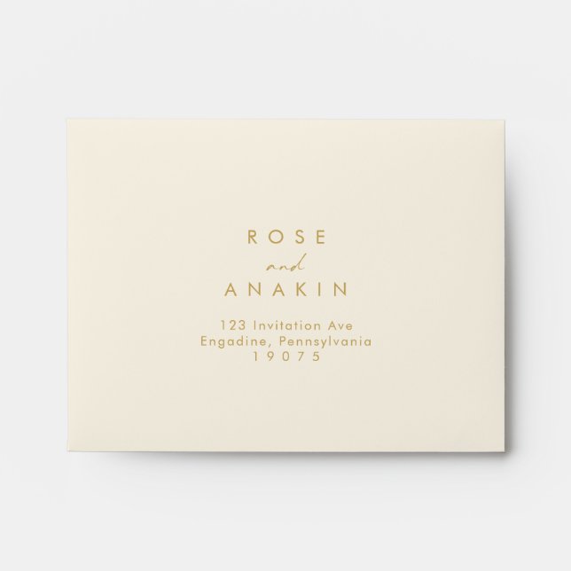 Modern Gold Font | Cream Self Addressed RSVP Envelope (Front)