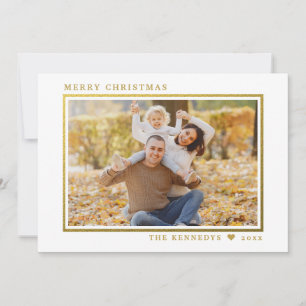 Modern Gold Frame 2 Family Photo Merry Christmas Holiday Card