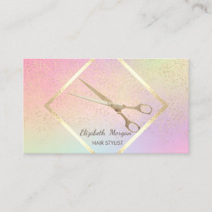 Modern Gold Frame,Confetti,Scissors Holographic Business Card