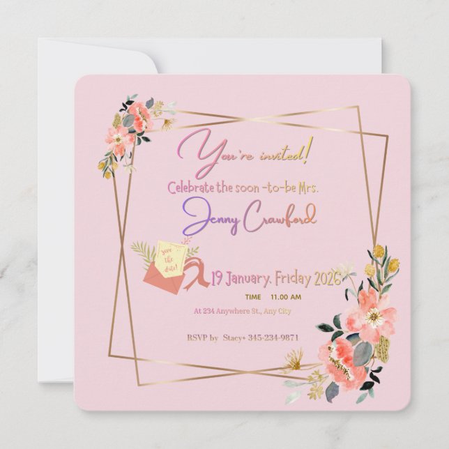  Modern Gold Frame | Custom Bride-to-Be Invite (Front)