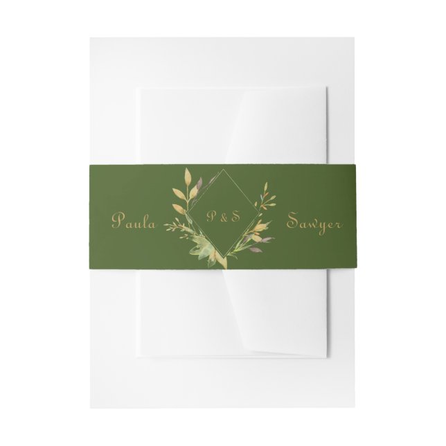 Modern Gold Frame Foliage Wedding Invitation Belly Band (Front Example)
