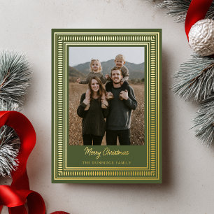 Modern Gold Frame Holiday Photo Christmas Card
