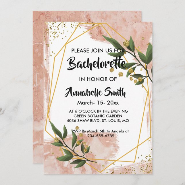 Modern Gold Frame Ivory Green Floral  bachelor Invitation (Front/Back)