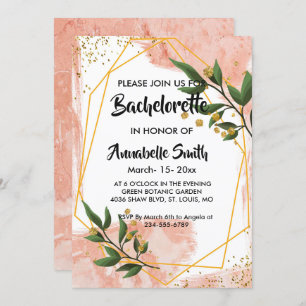Modern Gold Frame Ivory Green Floral bachelor Invitation