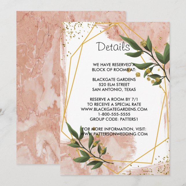 Modern Gold Frame Ivory Green Floral Enclosure Invitation (Front/Back)