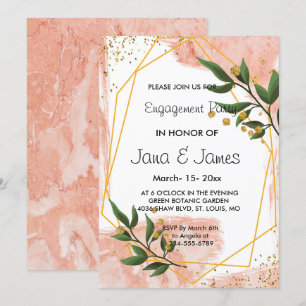 Modern Gold Frame Ivory Green Floral  Engagement Invitation