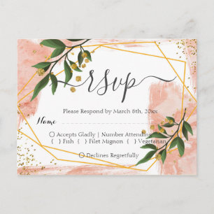Modern Gold Frame Ivory Green Floral RSVP Postcard
