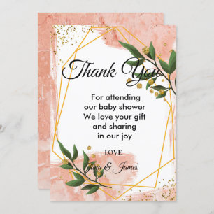 Modern Gold Frame Ivory Green Floral thank you Invitation