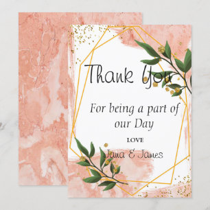Modern Gold Frame Ivory Green Floral thank you Invitation