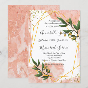 Modern Gold Frame Ivory Green FloralLoving Memory Invitation