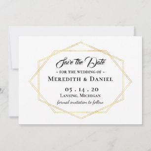 Modern Gold Frame Save The Date Announcement