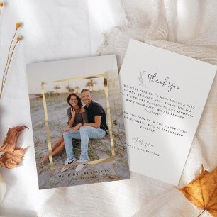 Modern Gold Framed Wedding Signature Script  Thank You Card