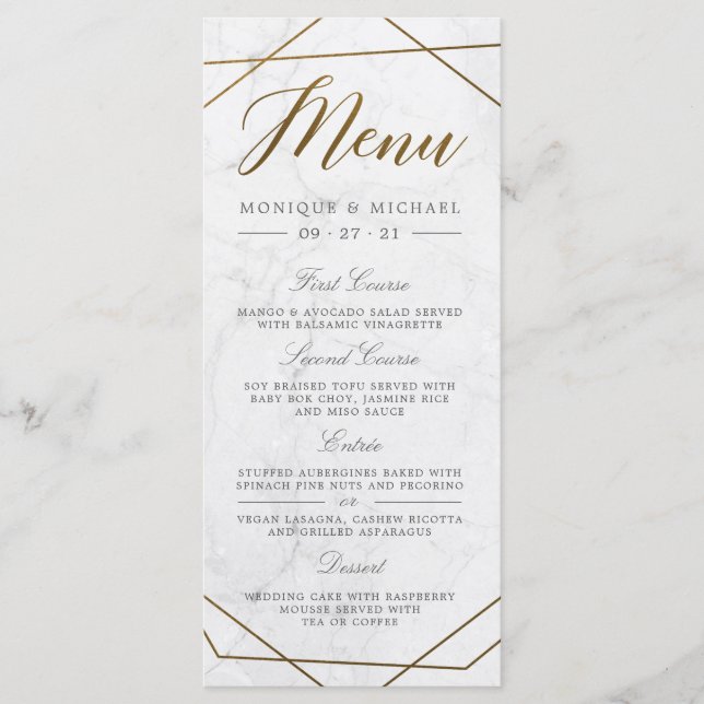 Modern Gold Geometric Art Deco Marble Wedding Menu (Front)