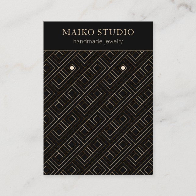 Modern Gold Geometric Black Earring Display Business Card (Front)