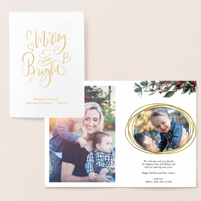 Modern Gold Geometric Circle Red Holly Berries Foil Card (Creator Uploaded)