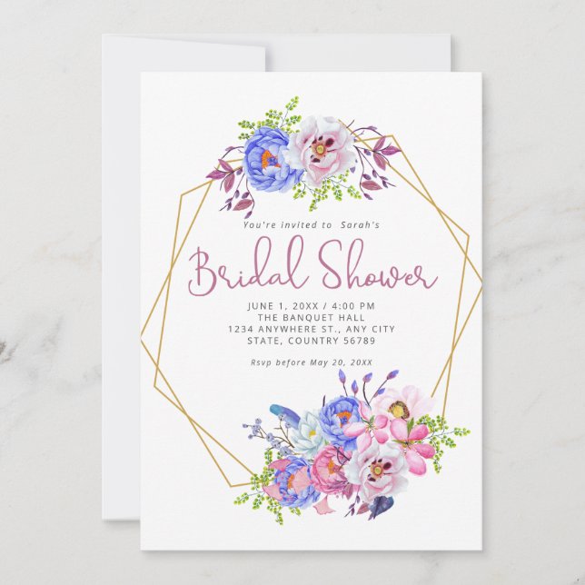 Modern Gold Geometric Frame Bridal Shower  Invitation (Front)