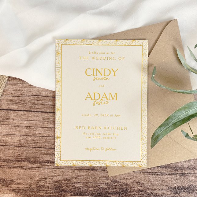 Modern Gold Geometric Frame Wedding Invitation (Creator Uploaded)