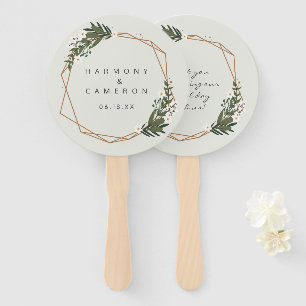 Modern Gold Geometric Greenery Boho Wedding Hand Fan