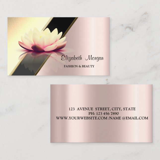  Modern Gold Geometric Lotus Rose Gold Business Card (Front/Back)