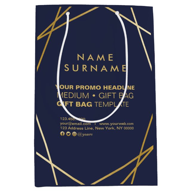 Modern Gold Geometric Promotional Marketing Medium Gift Bag (Front)