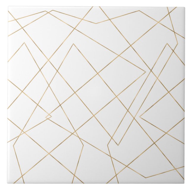 Modern Gold Geometric Strokes Abstract Design Tile (Front)