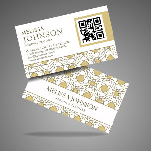 Modern Gold Geometric Wedding Planner QR Business  Card