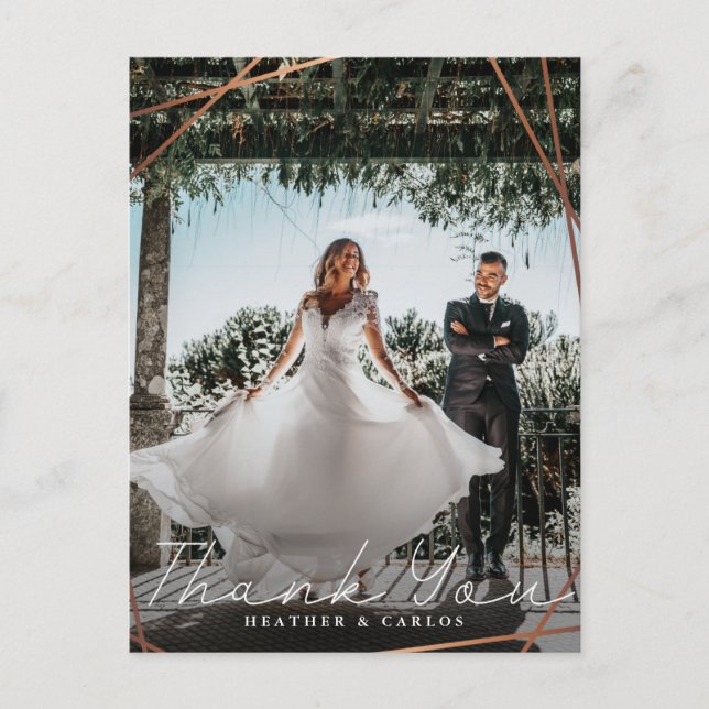 Modern Gold Geometric Wedding Thank You Postcard (Front)