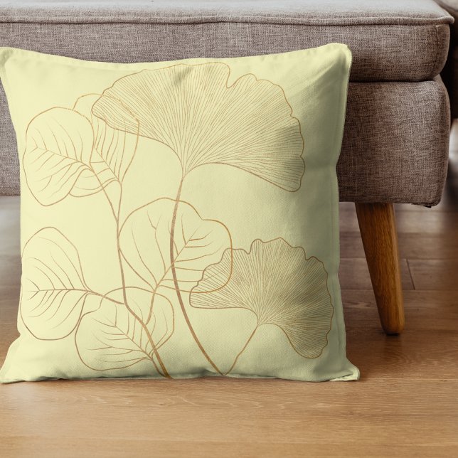 Modern Gold Gingko Leaves Cushion (Creator Uploaded)