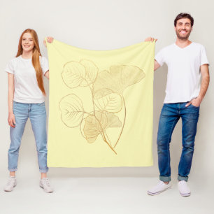 Modern Gold Gingko Leaves Fleece Blanket
