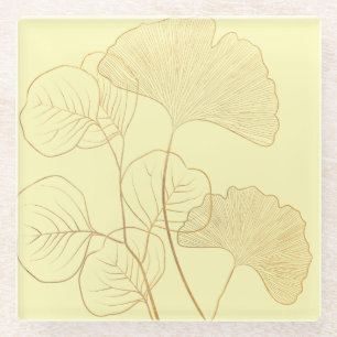 Modern Gold Gingko Leaves Glass Coaster