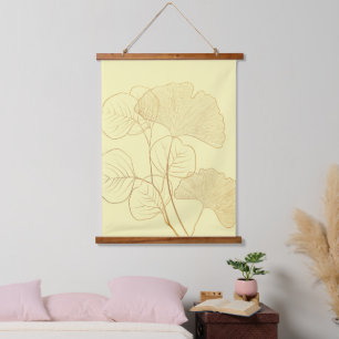 Modern Gold Gingko Leaves  Hanging Tapestry