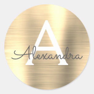 Modern Gold Girly Metallic Monogram Classic Round Sticker