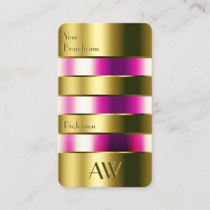 Modern Gold Glass Look Pink Fluids with Monogram Business Card