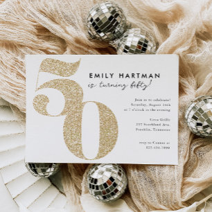 Modern Gold Glitter 50th Birthday Party Invitation