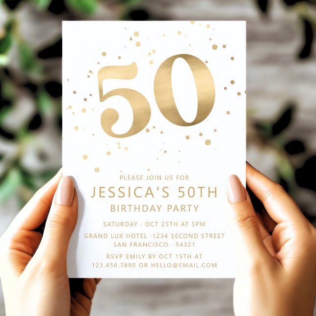Modern Gold Glitter 50th Fifty Birthday Invitation (Creator Uploaded)