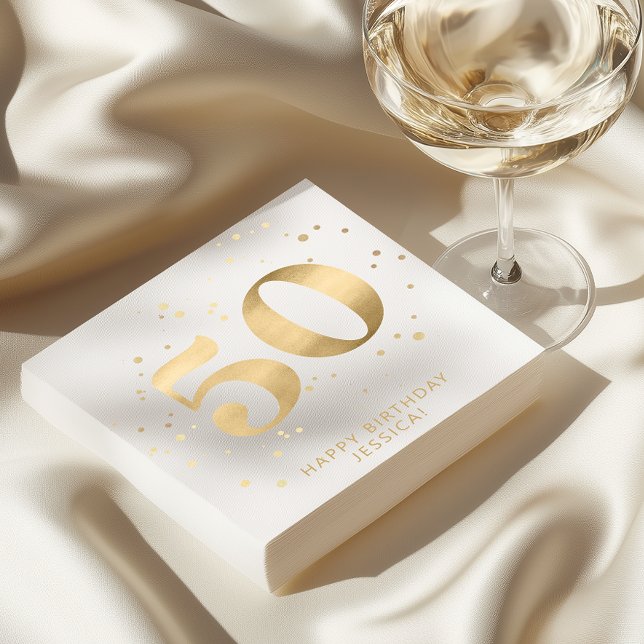 Modern Gold Glitter 50th Fifty Birthday Napkin (Creator Uploaded)