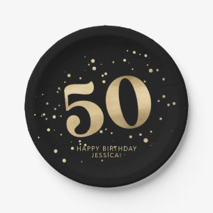 Modern Gold Glitter 50th Fifty Birthday Paper Plate