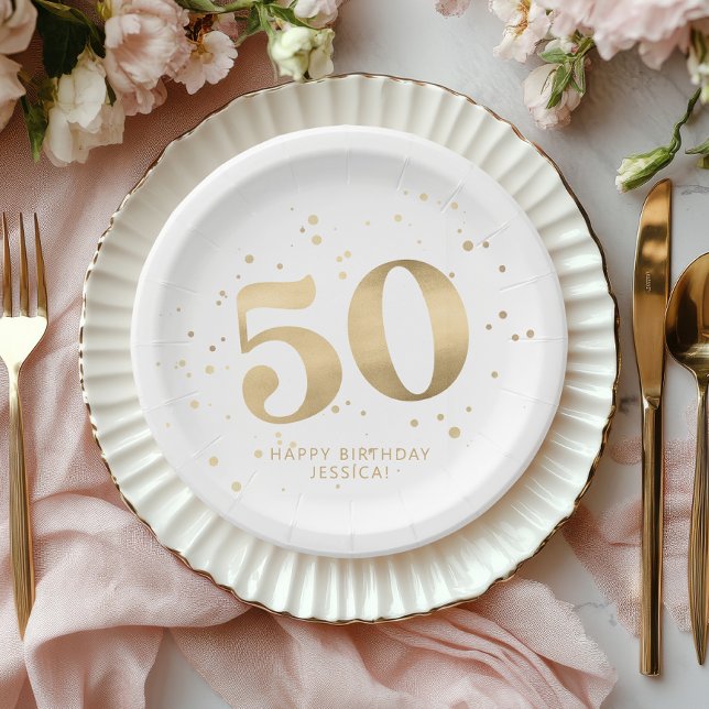 Modern Gold Glitter 50th Fifty Birthday Paper Plate (Creator Uploaded)