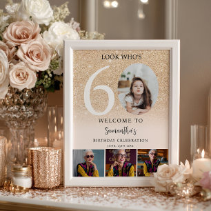 Modern gold glitter 60th Birthday 4 Photo Welcome Poster