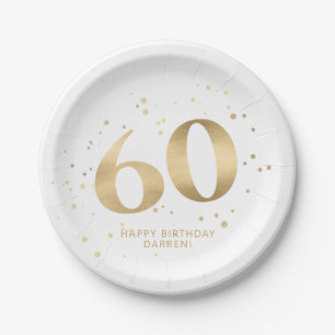 Modern Gold Glitter 60th Sixty Birthday Paper Plate