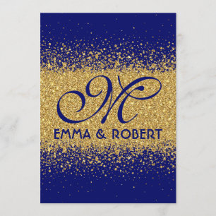Modern Gold Glitter and Royal Blue Invitation